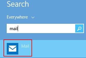 Search field on desktop and Red box around Mail icon