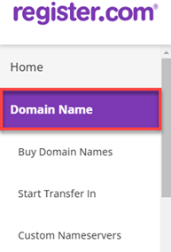 Red box around Domain Name option on left menu