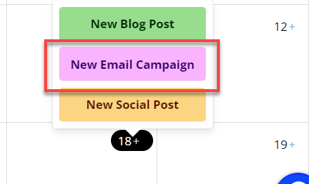 New Email Campaign option within the Marketing Calendar