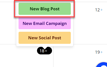 New Blog Post option within the Marketing Calendar
