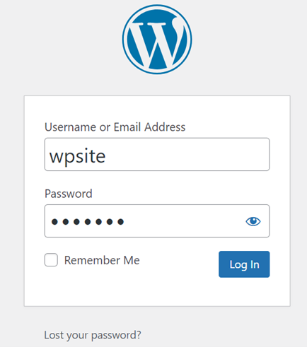 WordPress login pgae