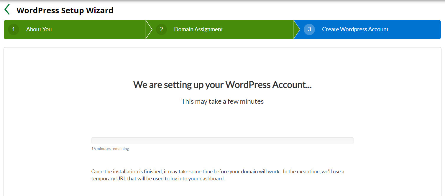 WordPress account is being set up