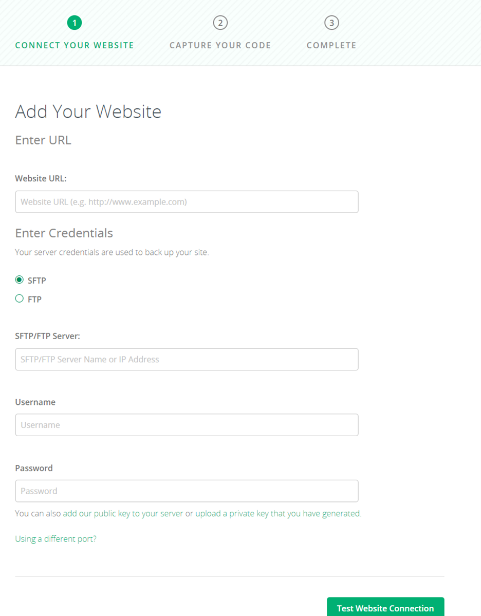 Image of the form to add a website