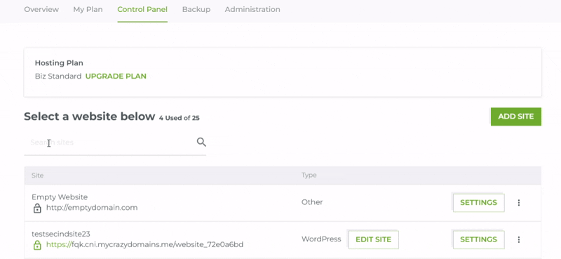 CD Shared Hosting Control Panel Interface