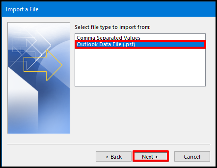 Screenshot of CD Email Exchange Outlook 2016 Data File PST Option