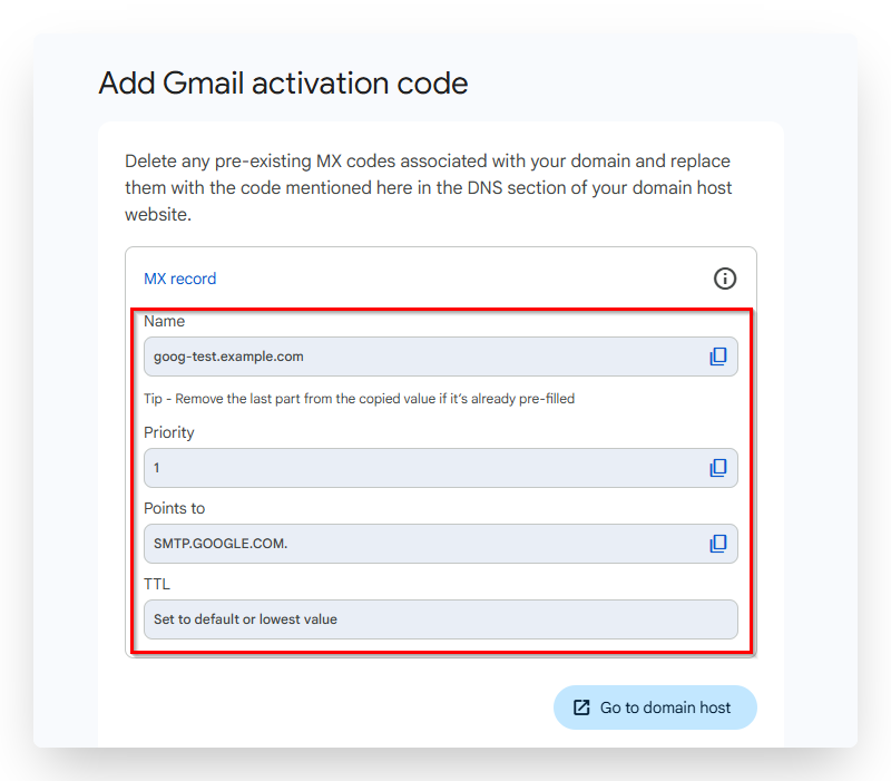 Screenshot of CD Gmail Activation Code Page in Google Admin Console