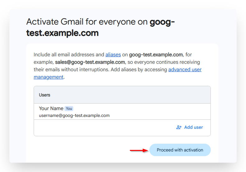 Screenshot of CD Proceed Activation Button in Google Admin Console