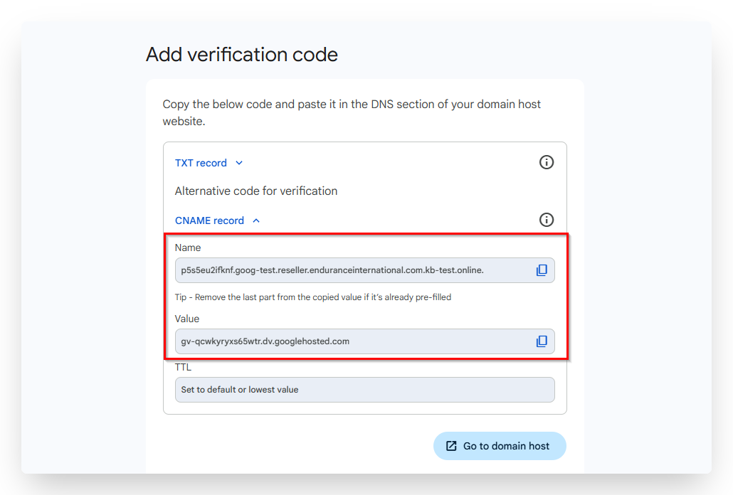 Screenshot of CD Email Hosting Google Workspace Admin Switch Verification Method