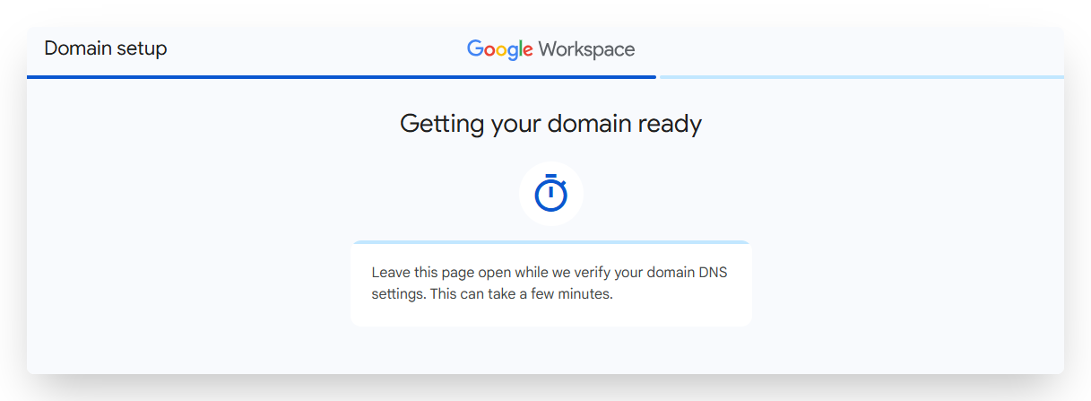 Screenshot of CD Email Hosting Google Workspace Getting Domain Ready Page