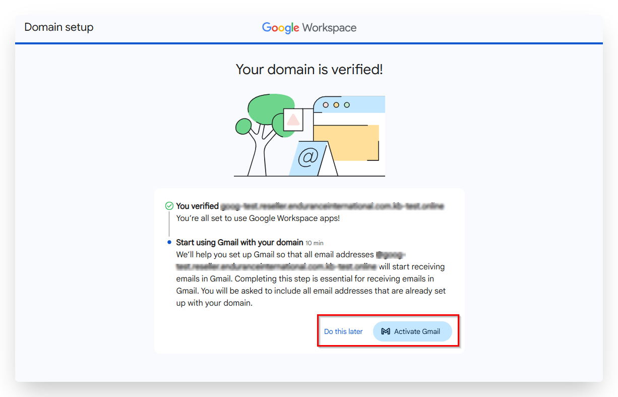 Screenshot of CD Email Hosting Google Workspace Domain Verified Prompt