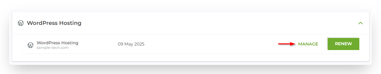 Screenshot of CD WordPress Hosting Manage Button in Account Manager