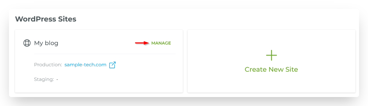 Screenshot of CD WordPress Website Manage Button