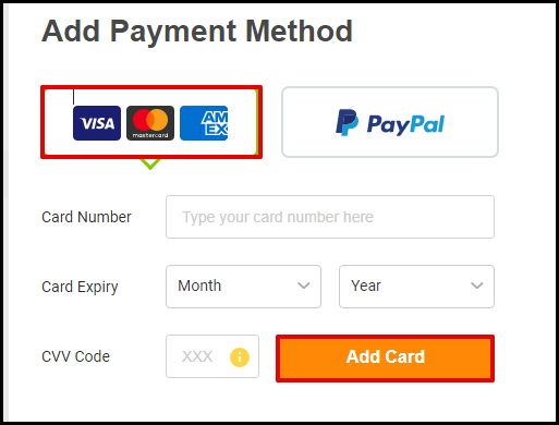 Screenshot of VD Account Manager Add Card Button