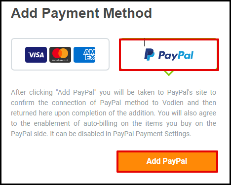Screenshot of VD Account Manager Add Paypal Button
