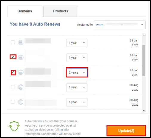 Screenshot of VD Account Manager Assigned Domains Payment
