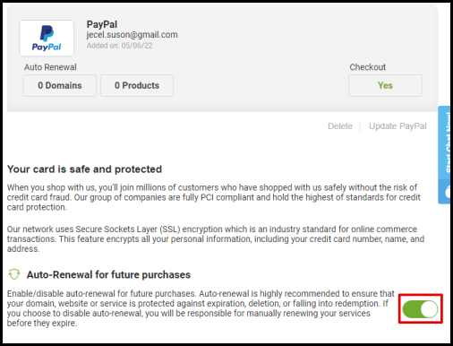 Screenshot of VD Account Manager Auto Renewal Toggle Switch