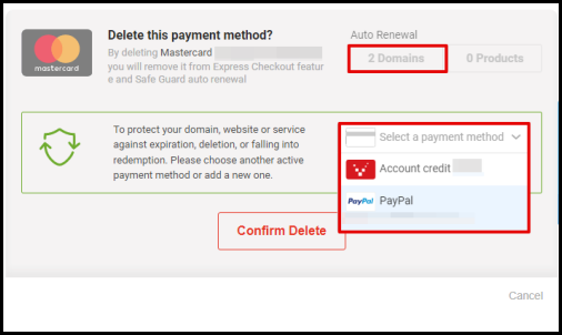 Screenshot of VD Account Manager Select Alternate Payment Method Screen
