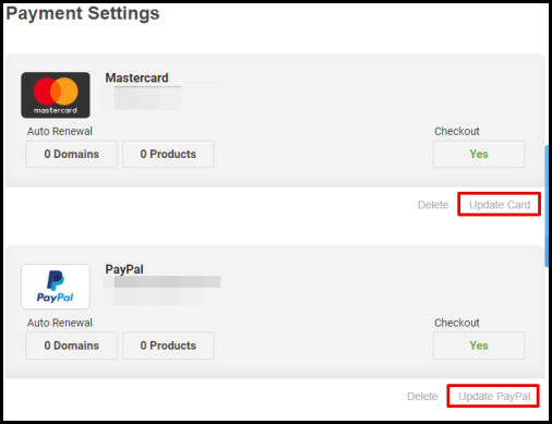 Screenshot of VD Account Manager Update Payment Settings