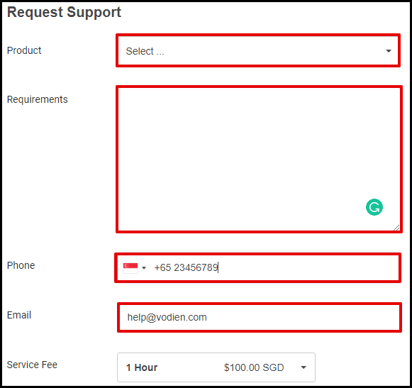 Screenshot of VD Account Manager Advanced Support Form