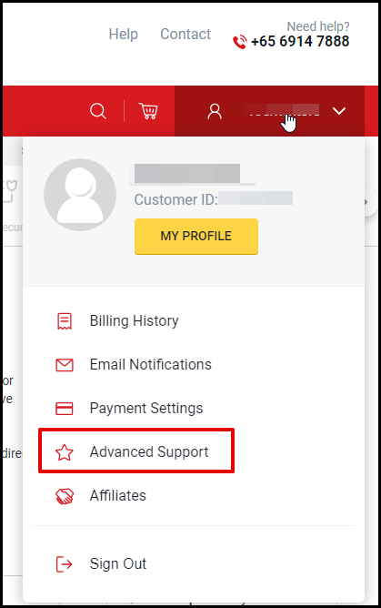 Screenshot of VD Account Manager Advanced Support Option