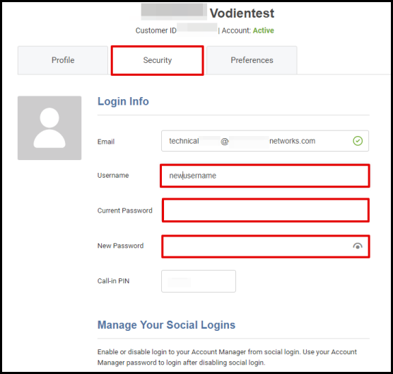 Screenshot of VD Account Manager Change Password Screen