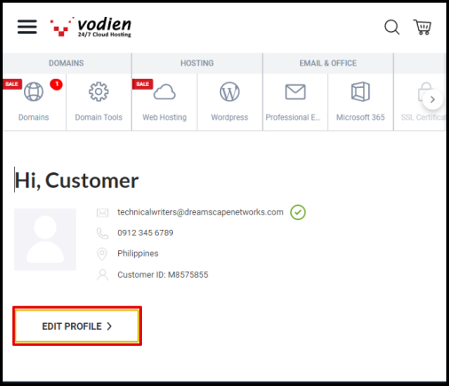 Screenshot of VD Account Manager Edit Profile Button