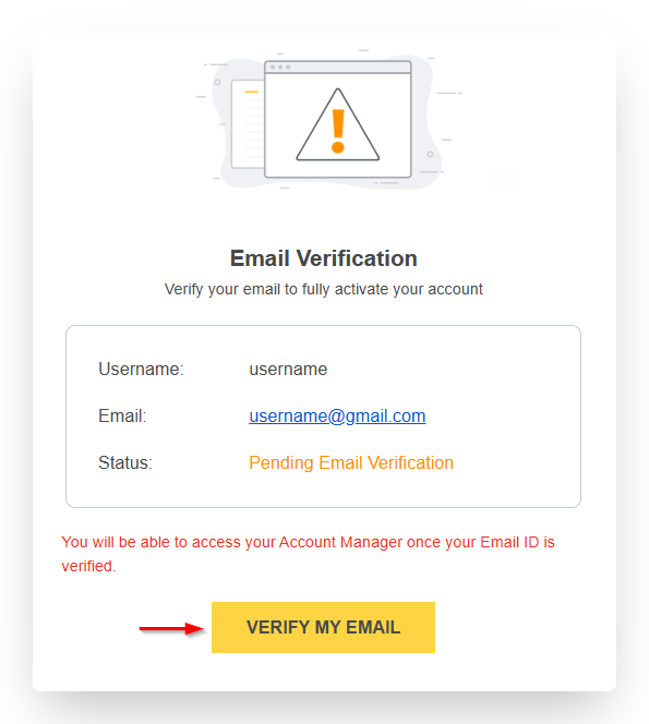 Screenshot of VD Verify My Email Button in Registered Address