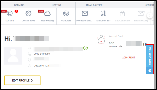 Screenshot of VD Account Manager Start Chat Now Button