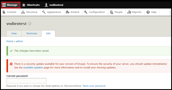 Screenshot of VD WordPress Drupal Admin Manage Button