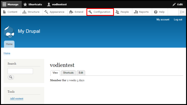 Screenshot of VD WordPress Drupal Configuration Button