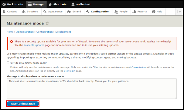 Screenshot of VD WordPress Drupal Save Configuration Button