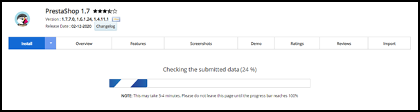 Screenshot of VD WordPress PrestaShop Installation Progress