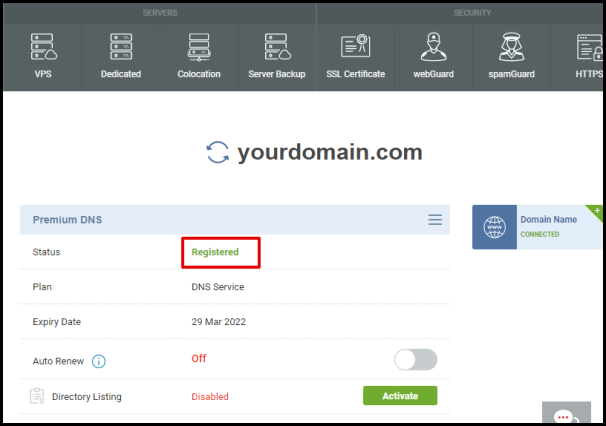 Vodien Premium DNS Registered Status