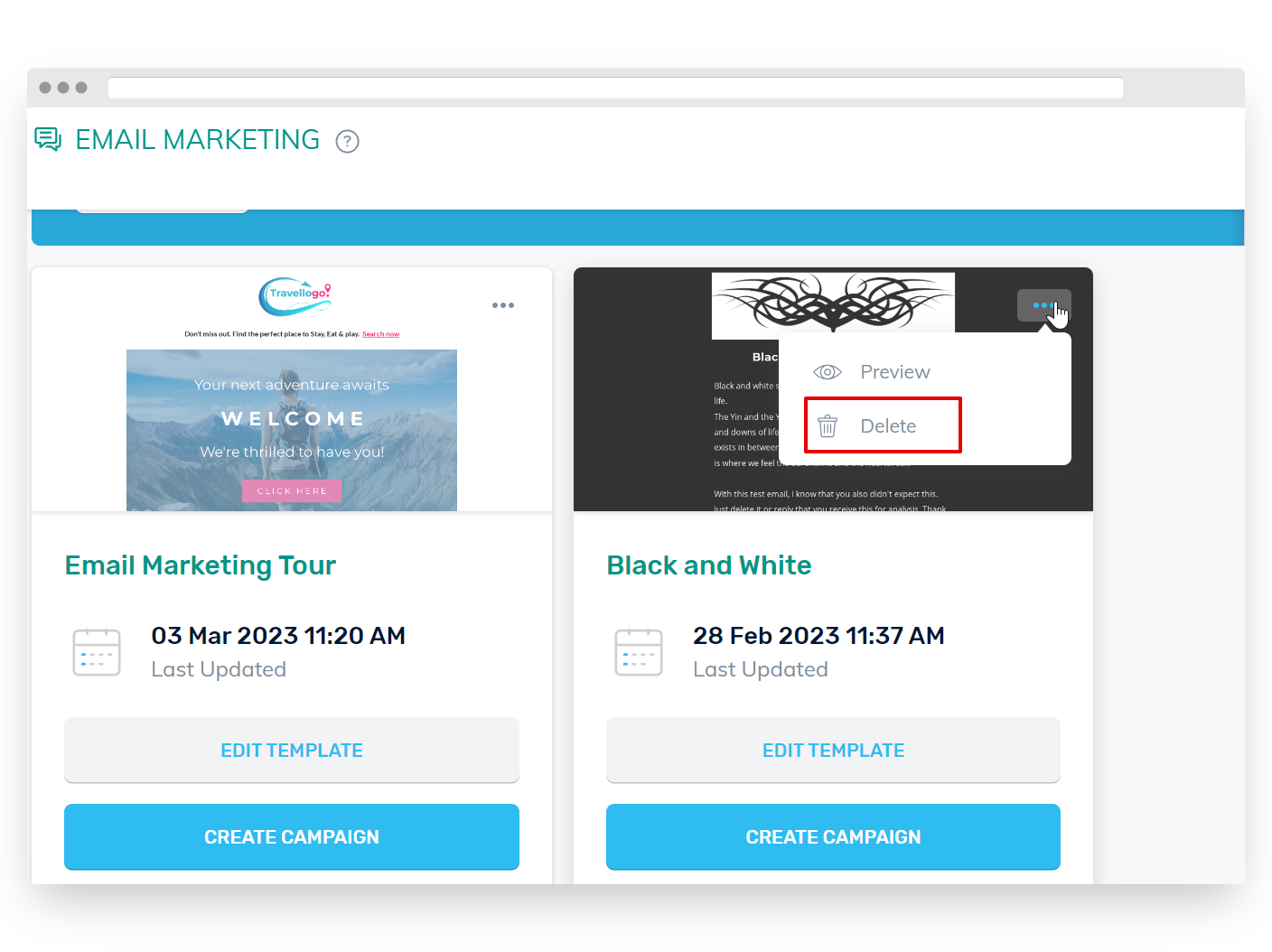 Delete Email Template Option