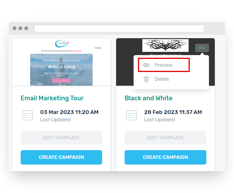 Image where to Preview email template is found