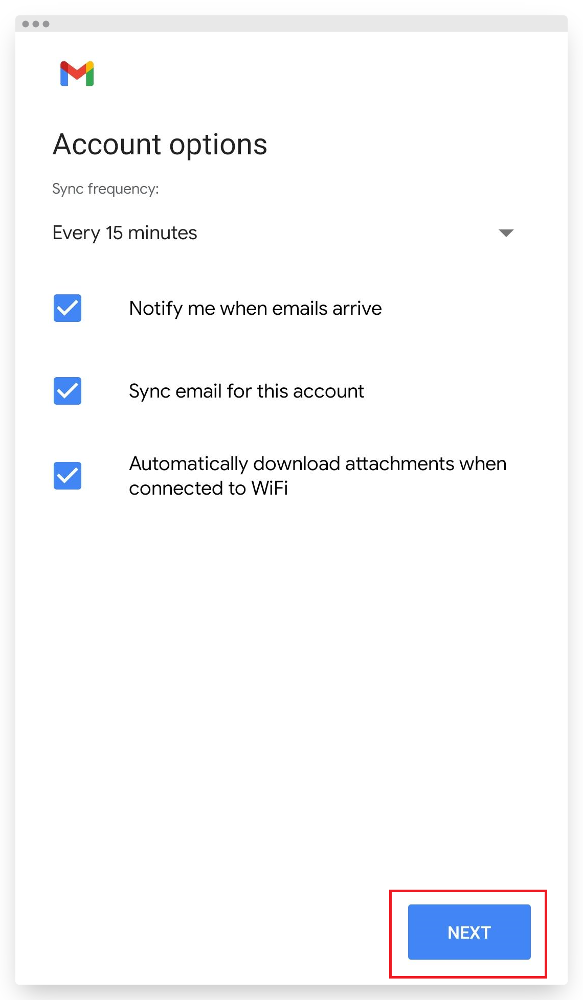 Screenshot of VD Titan Email Setup on Android Gmail Account Options
