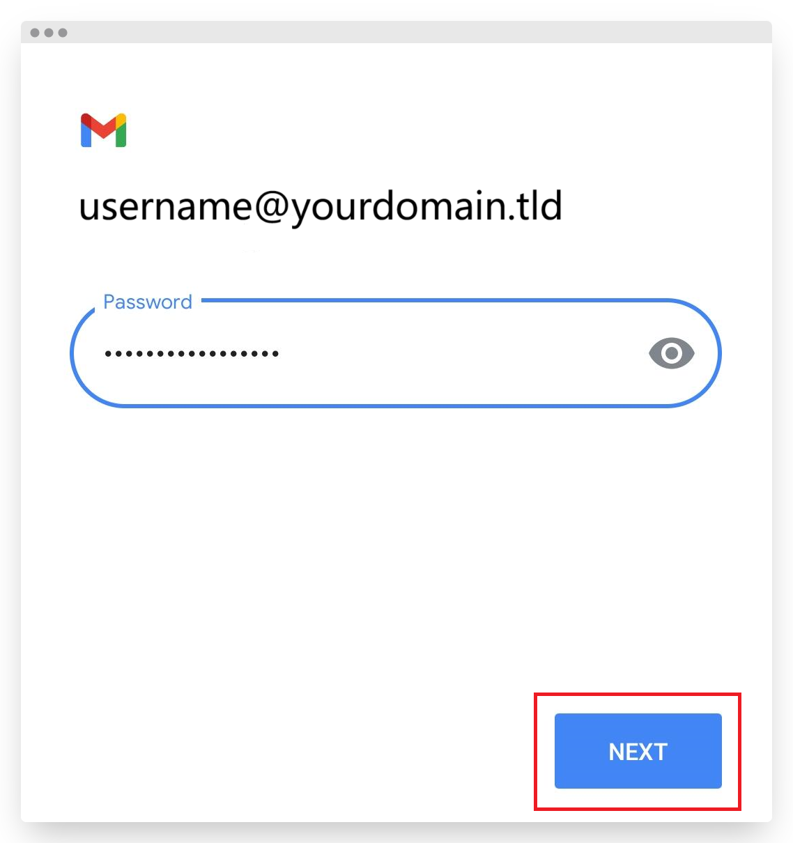 Screenshot of VD Titan Email Setup on Android Gmail Enter Password and Next Button