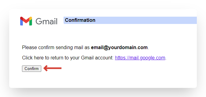 Screenshot of VD Titan Email Gmail Setup Confirm Button