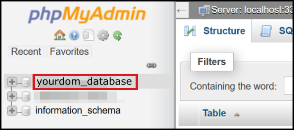 choose database to export phpmyadmin