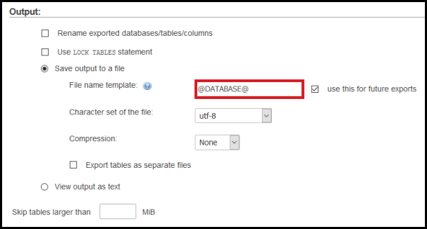 output name custom export phpmyadmin