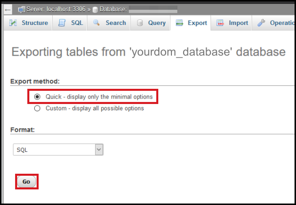 quick export database via phpmyadmin