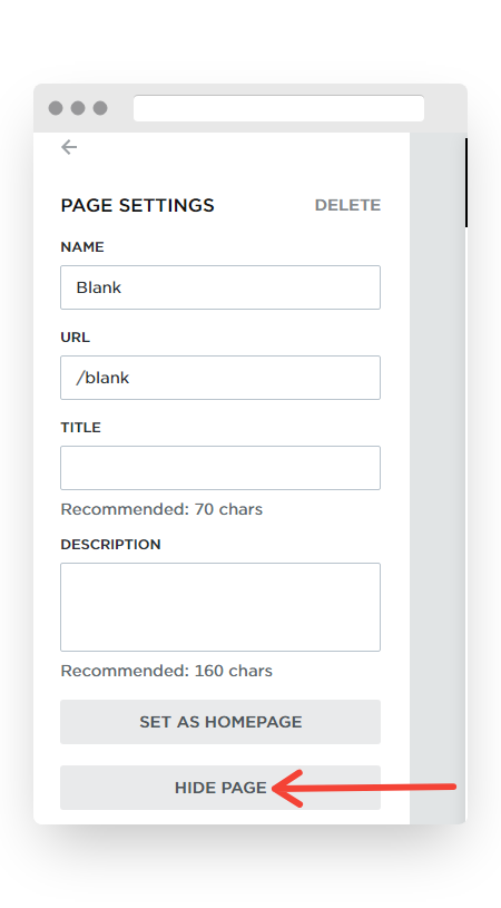 Screenshot of VD Website Builder Pages Hide Button