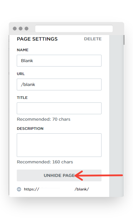Screenshot of VD Website Builder Pages Unhide Button