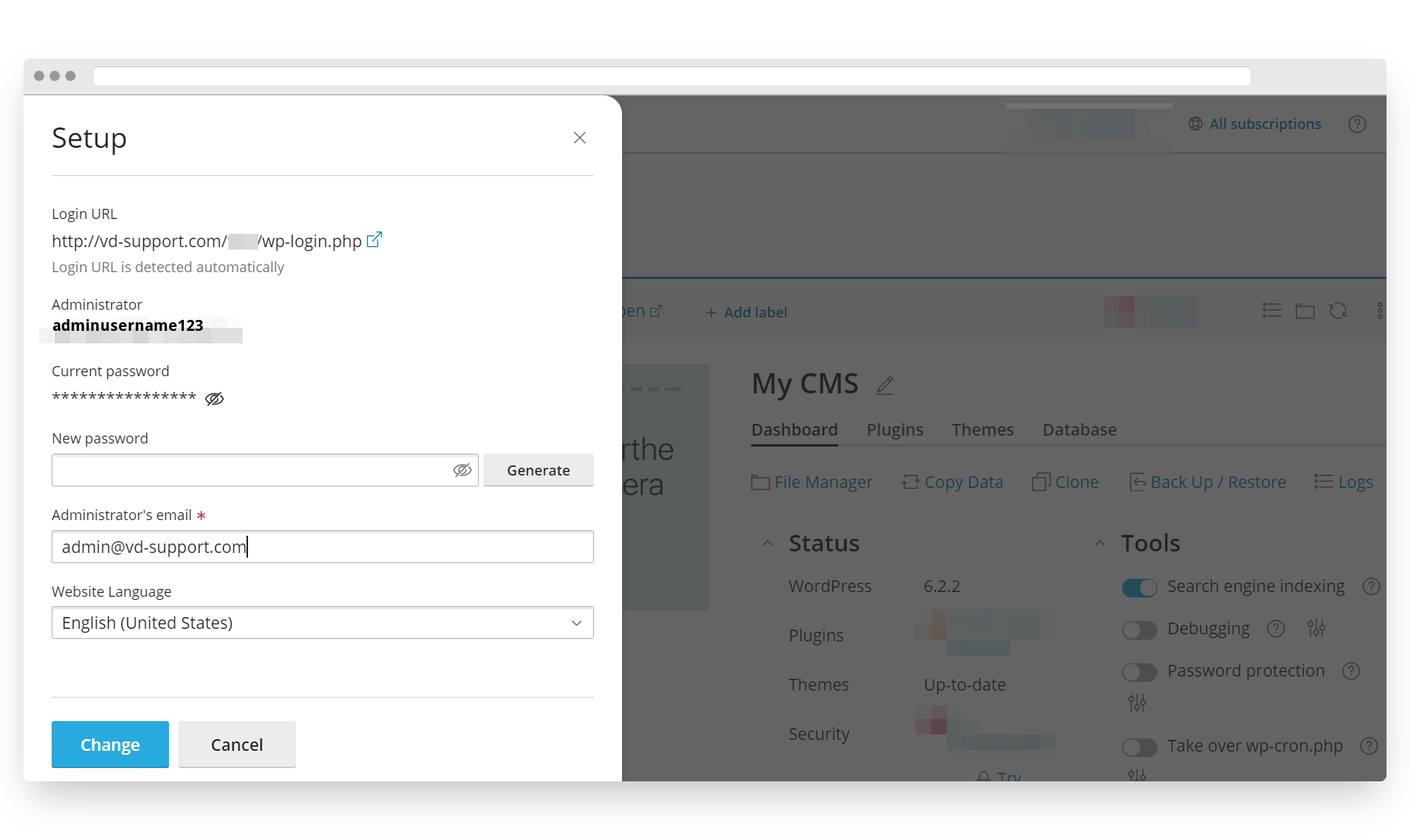 Screenshot of VD Windows Hosting Plesk Setup Admin Details