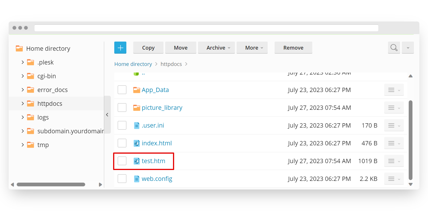 Screenshot of VD Windows Hosting Plesk Uploaded File
