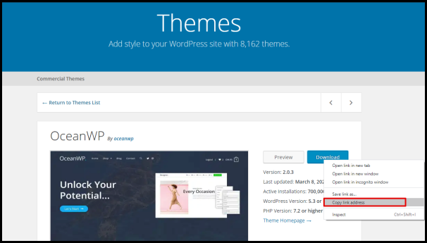 Screenshot of VD WordPress Themes Copy Link Address Button