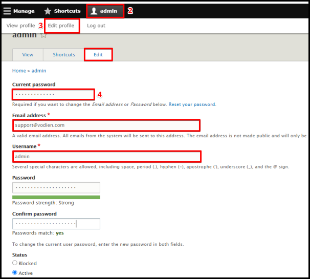 Screenshot of VD WordPress Drupal Edit Admin Details Page