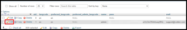 Screenshot of VD WordPress Drupal phpMyAdmin Edit Button
