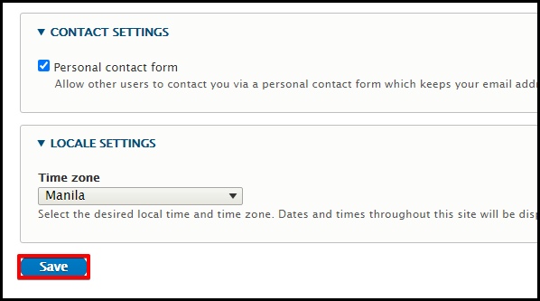 Screenshot of VD WordPress Drupal Admin Details Changes Save Button
