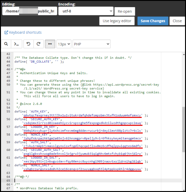 Screenshot of VD WordPress Security Keys and Salts